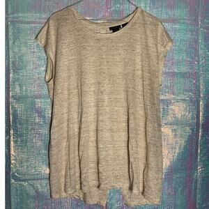 Tahari Top Womens Large Tan 100% Linen Button Back Detail Design Flowy Minimal